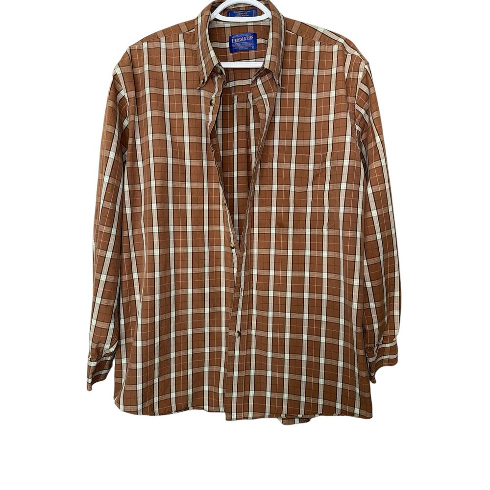 Pendleton Brown Plaid Cotton Button Down Shirt - image 1